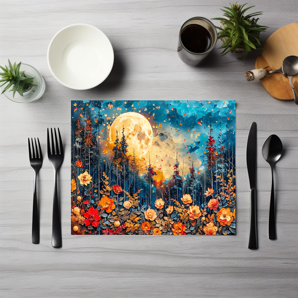 raxxa Premium-Tischset: Abstract watercolor illustration of full moon over forest – Image 3