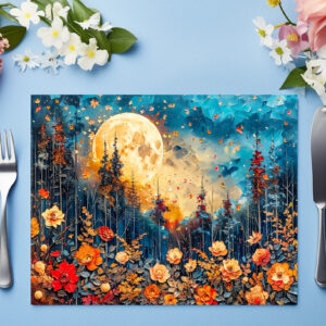 raxxa Premium-Tischset: Abstract watercolor illustration of full moon over forest