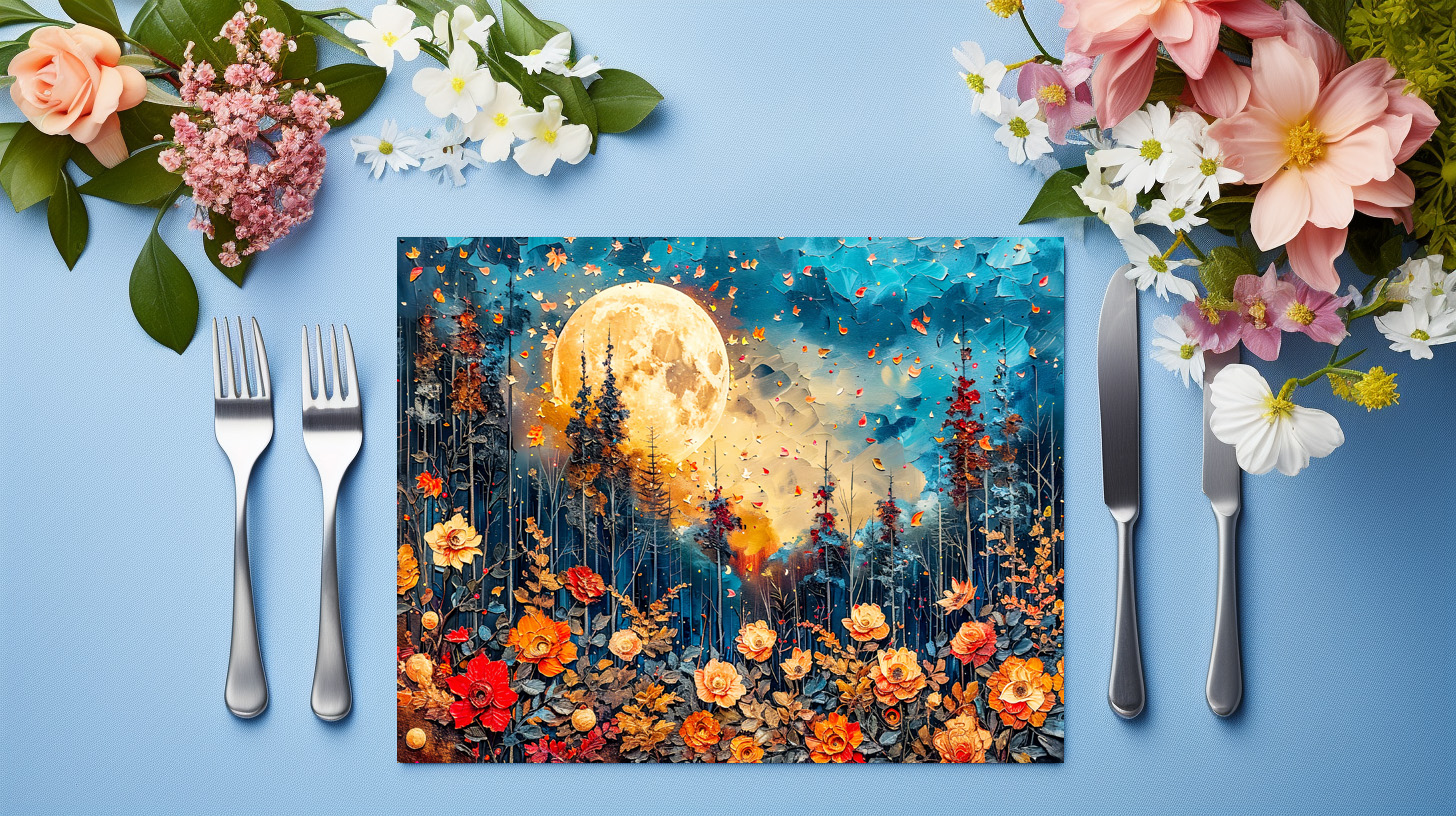 raxxa Premium-Tischset: Abstract watercolor illustration of full moon over forest