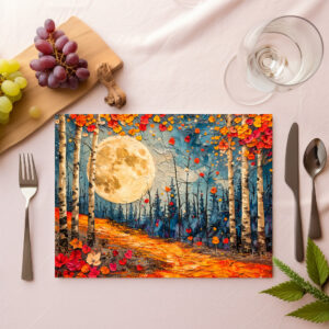raxxa Premium-Tischset: Abstract watercolor illustration of full moon over autumn forest