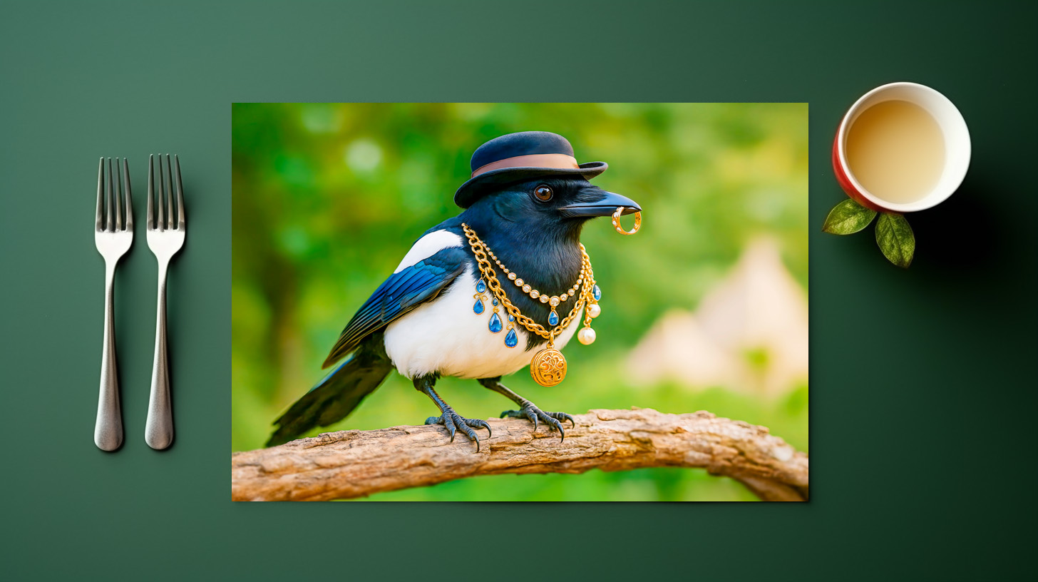 raxxa Premium-Tischset: Magpie Covered in Jewelry and Gems