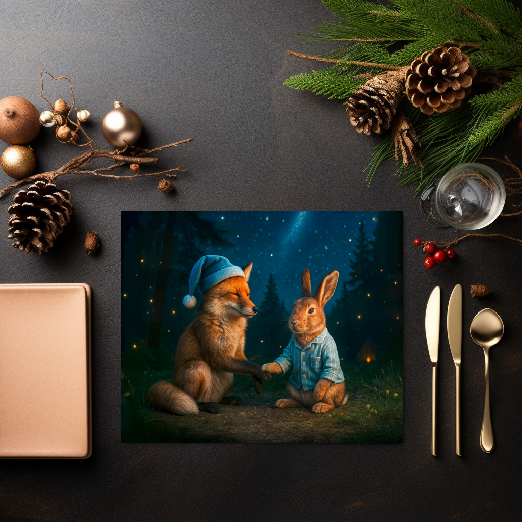 raxxa Premium-Tischset: Fox and Hare Say Goodnight in Forest – Image 2