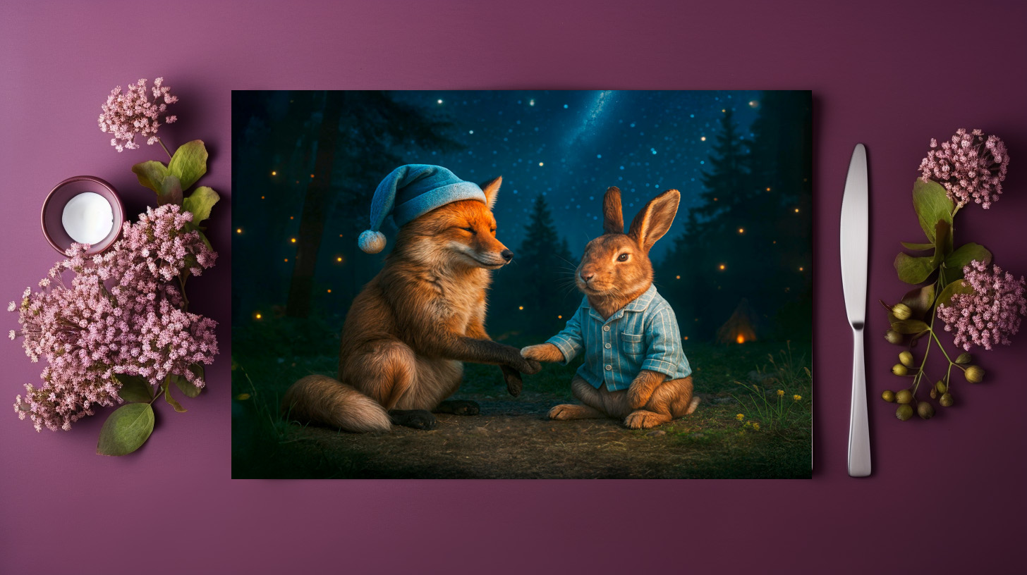 raxxa Premium-Tischset: Fox and Hare Say Goodnight in Forest – Image 3