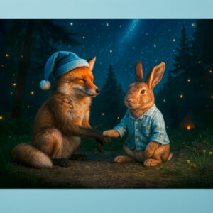 raxxa Premium-Tischset: Fox and Hare Say Goodnight in Forest