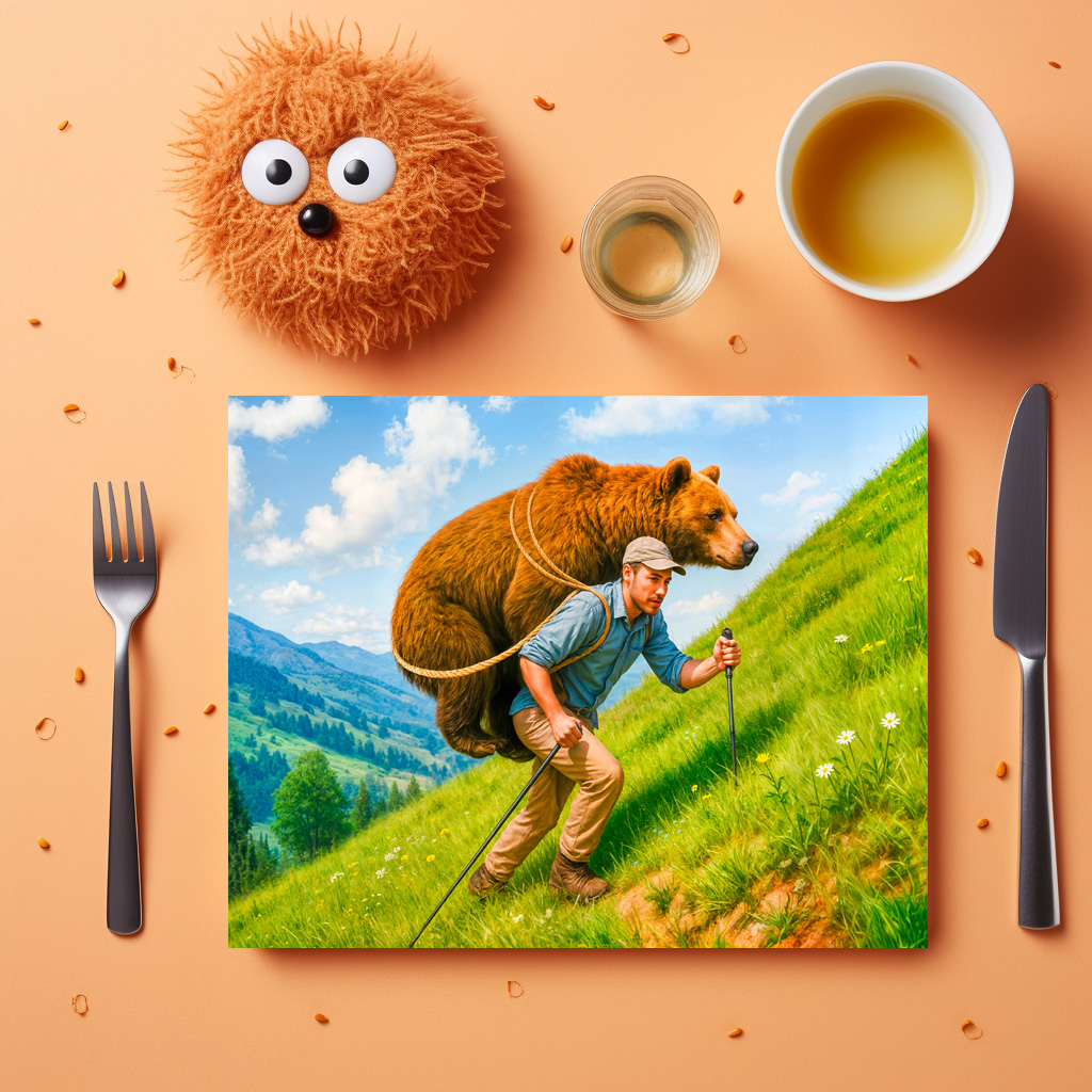 raxxa Premium-Tischset: Hiker Carries a Bear Up a Mountain – Bild 3