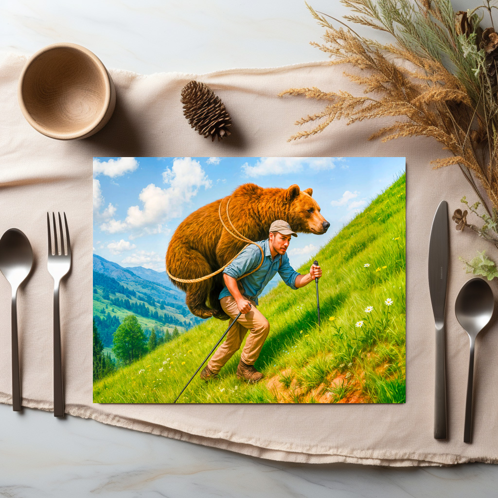 raxxa Premium-Tischset: Hiker Carries a Bear Up a Mountain – Bild 2