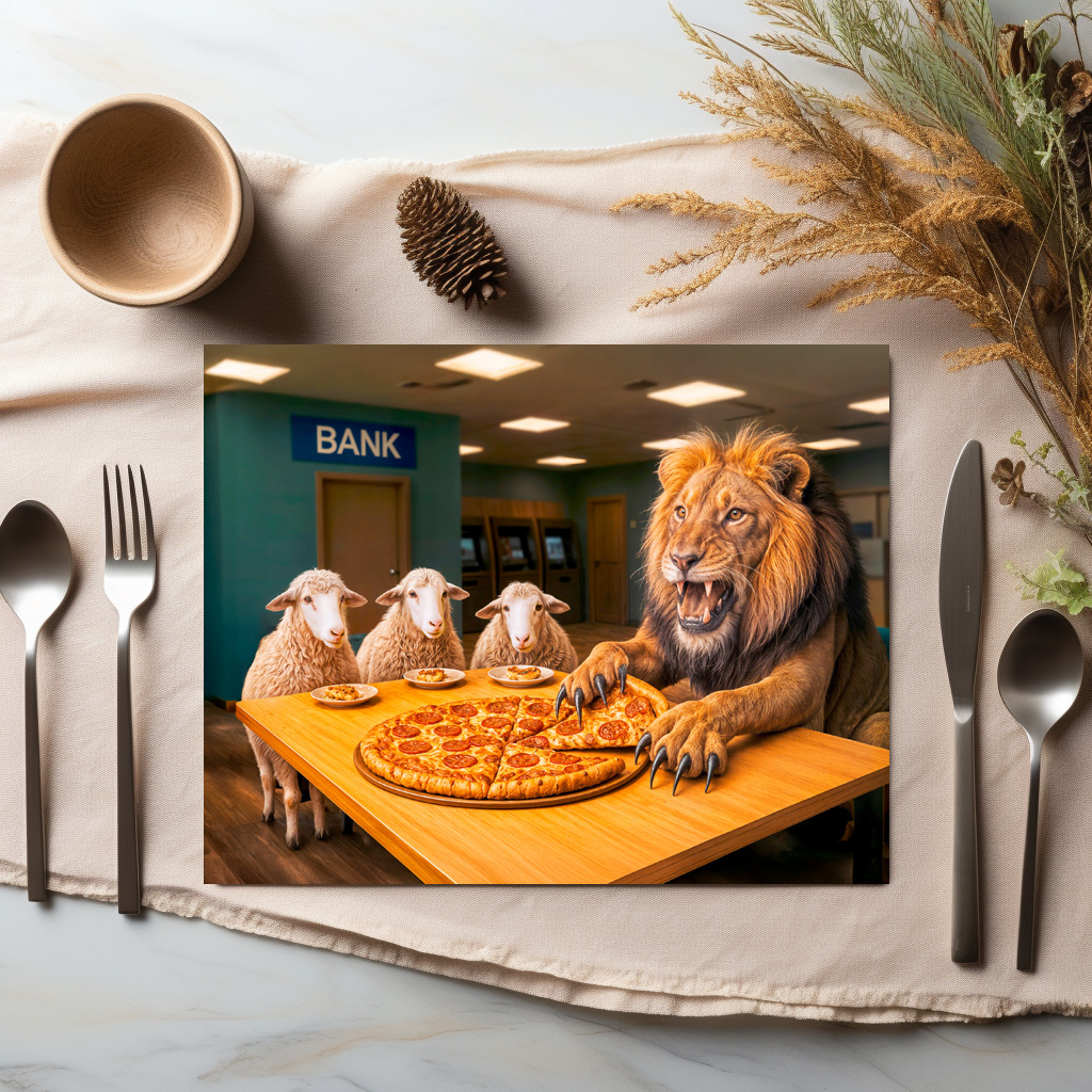 raxxa Premium-Tischset: Lion Takes Lion’s Share of the Pizza – Bild 3