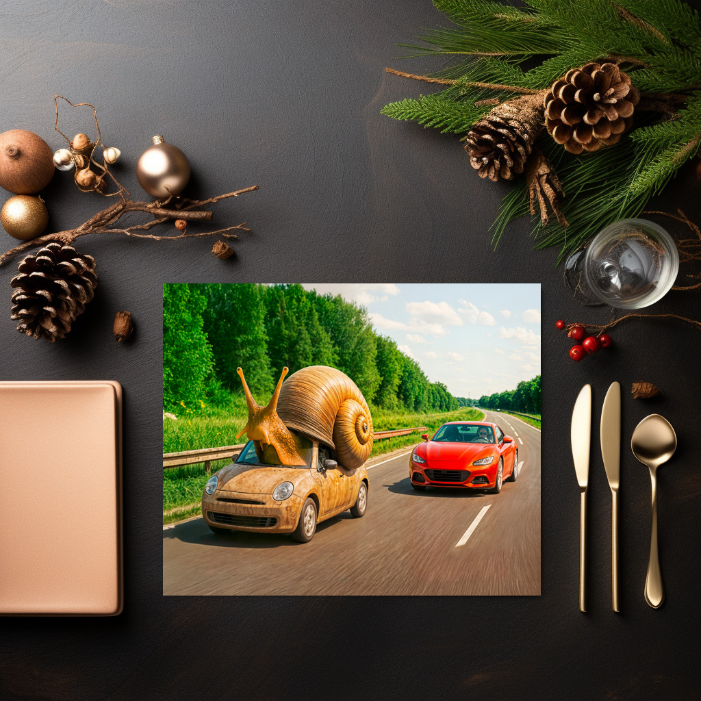 raxxa Premium-Tischset: Snail Car Crawling on Country Road - Image 3