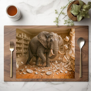 raxxa Premium-Tischset: Elephant Rampages Through China Shop