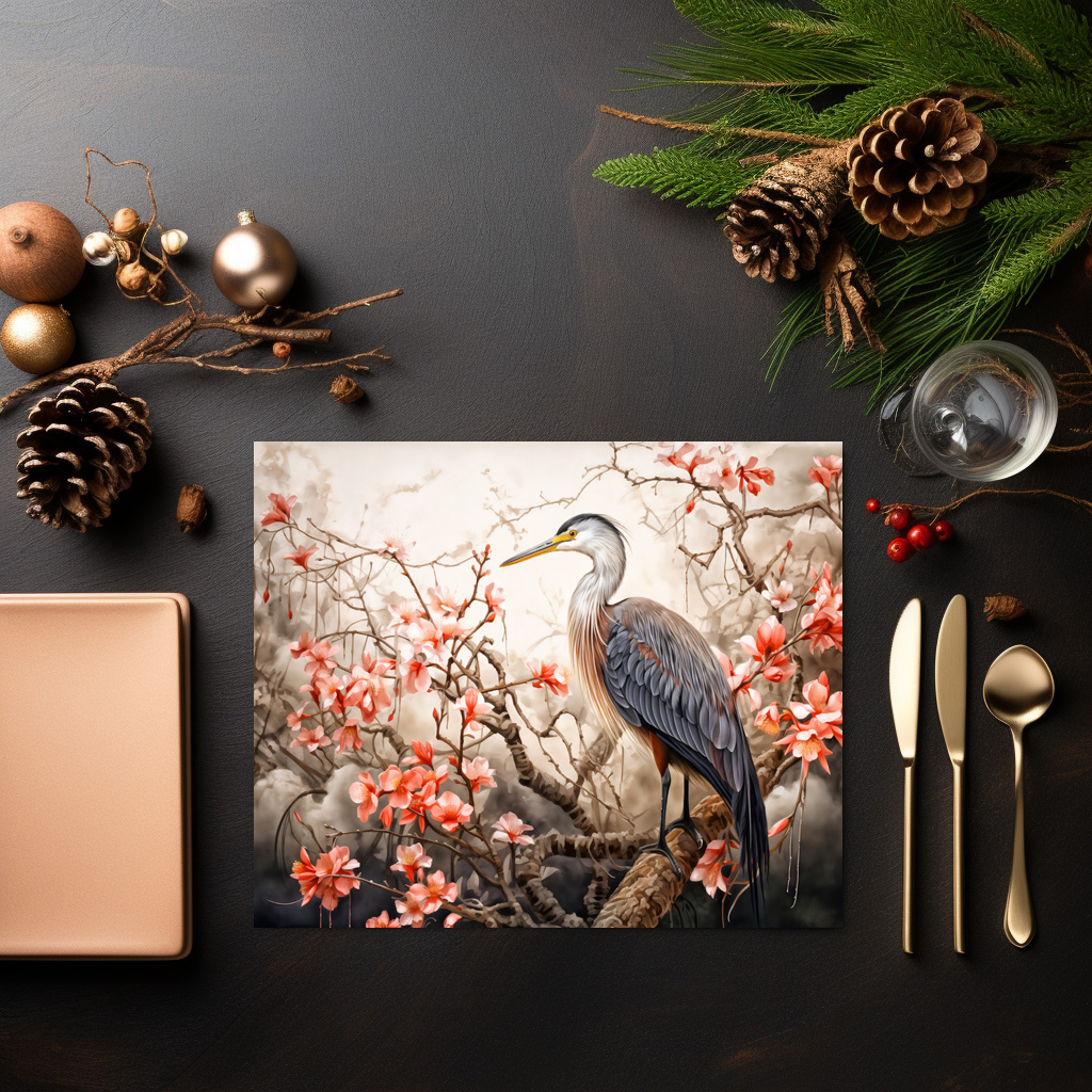 raxxa Premium-Tischset: Heron in red foliage pond illustration - Image 3
