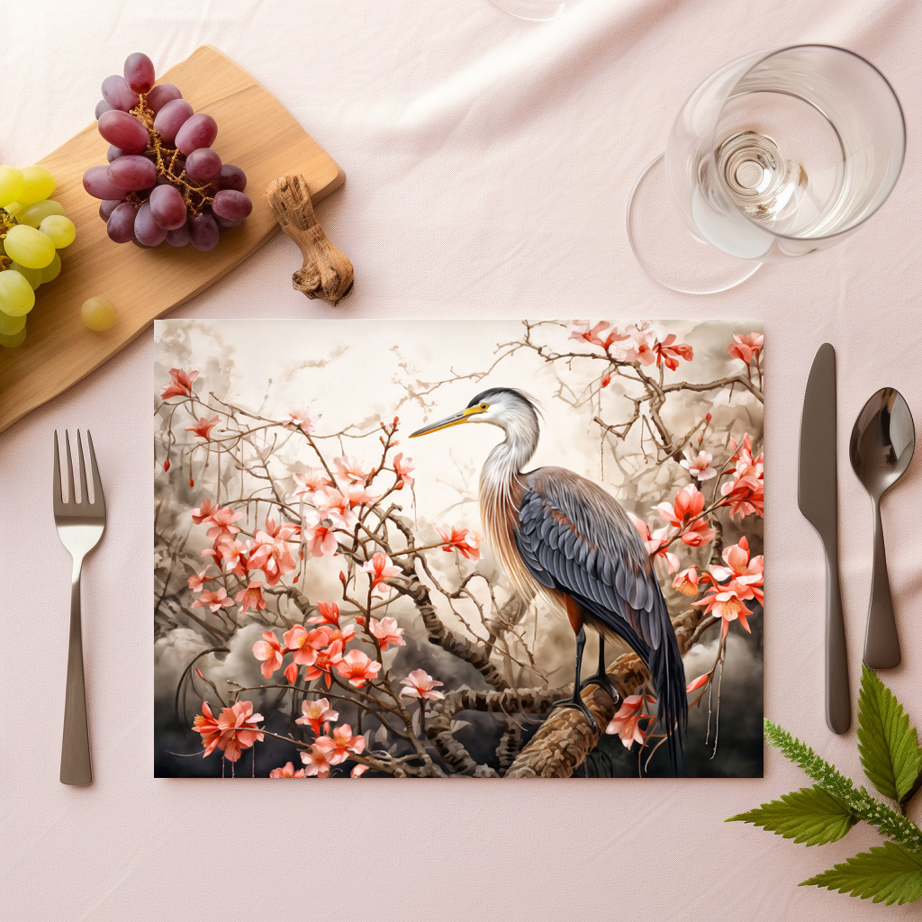 raxxa Premium-Tischset: Heron in red foliage pond illustration - Image 2