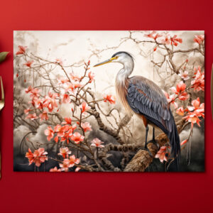 raxxa Premium-Tischset: Heron in red foliage pond illustration