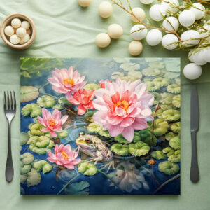 raxxa Premium-Tischset: Frog sitting among blooming water lilies