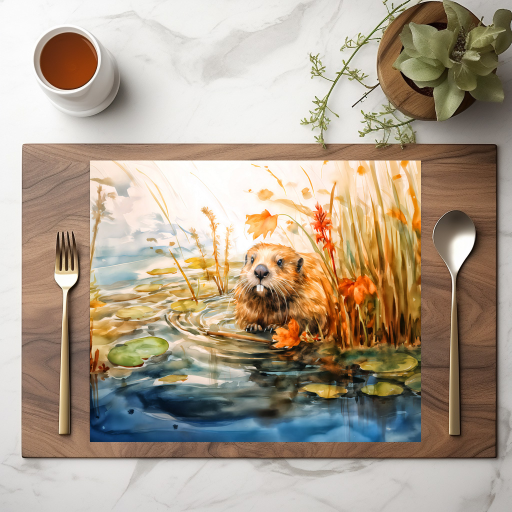 raxxa Premium-Tischset: Beaver sitting by pond among reeds – Bild 2