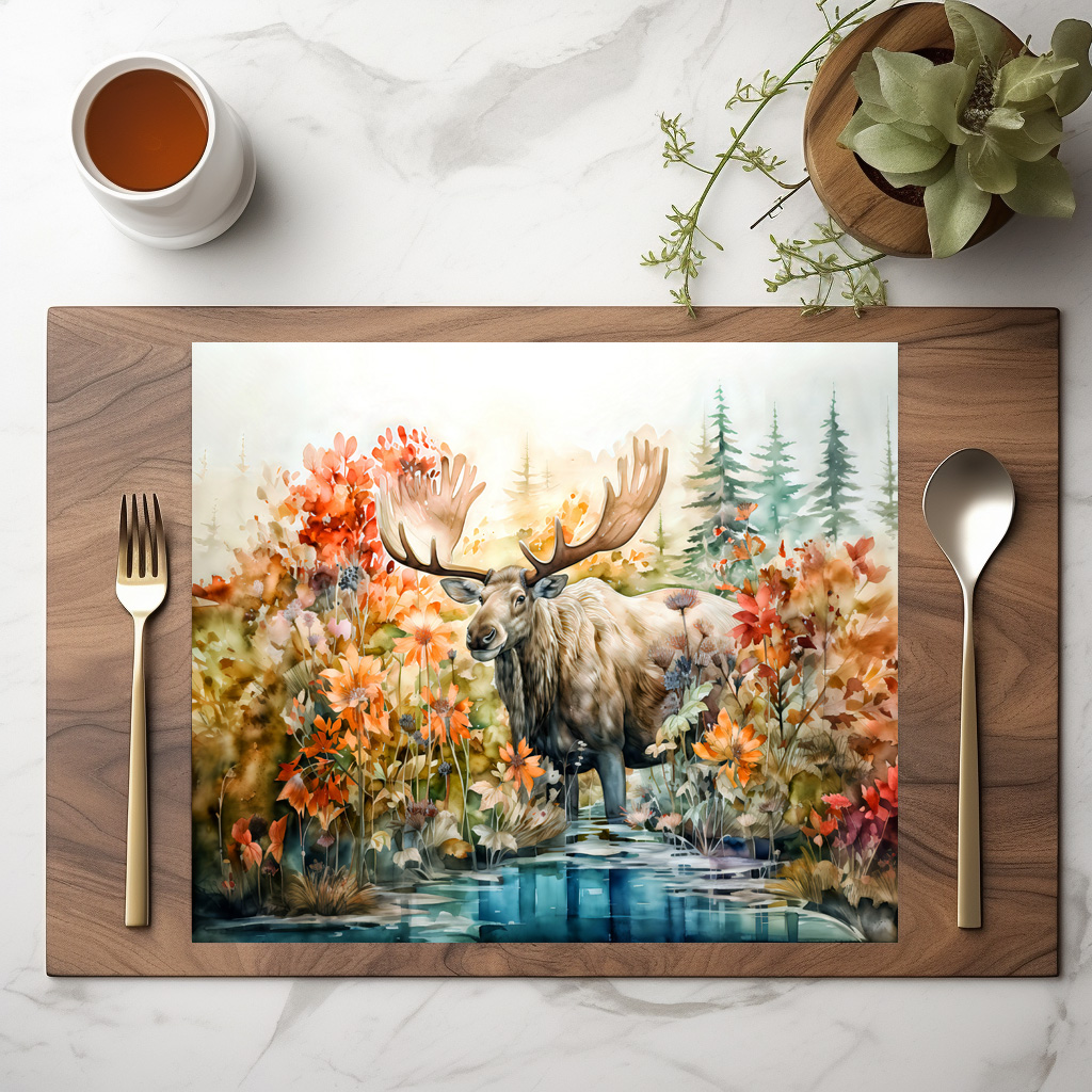 raxxa Premium-Tischset: Moose standing in pond among plants