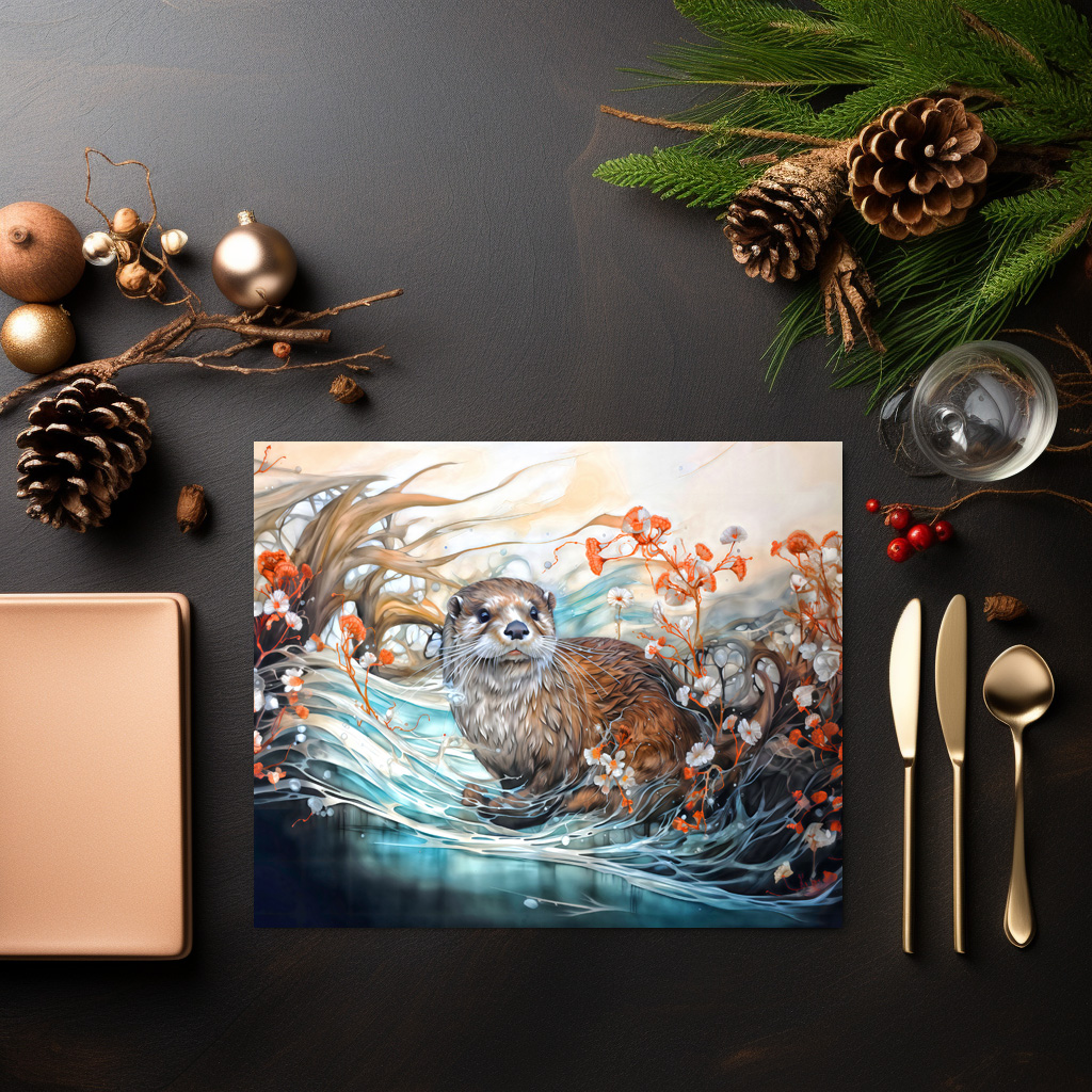 raxxa Premium-Tischset: Playful otter in pond with reflections