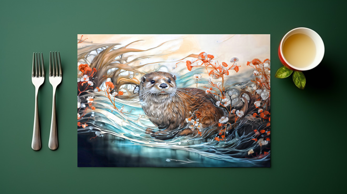 raxxa Premium-Tischset: Playful otter in pond with reflections - immagine 3