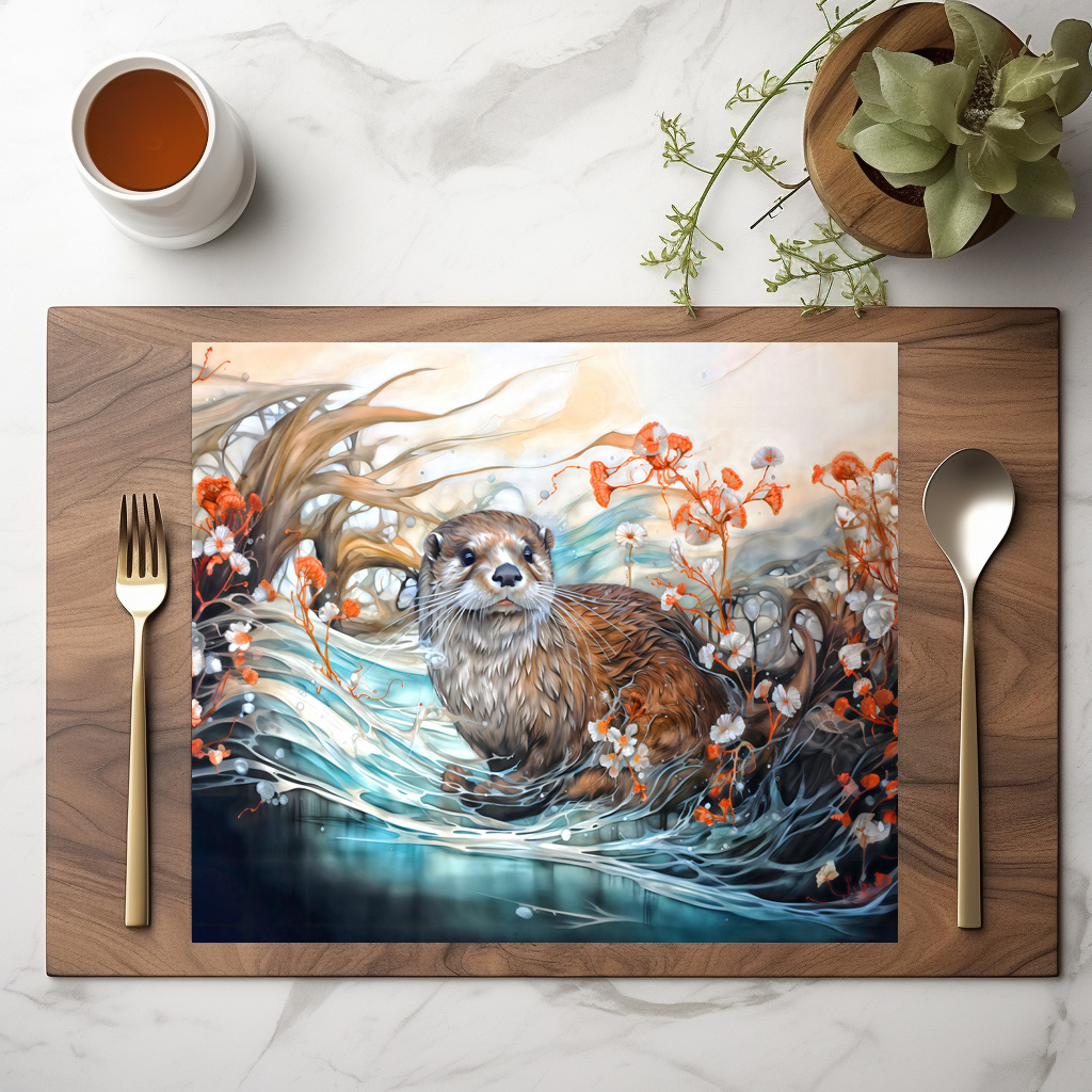 raxxa Premium-Tischset: Playful otter in pond with reflections - immagine 2