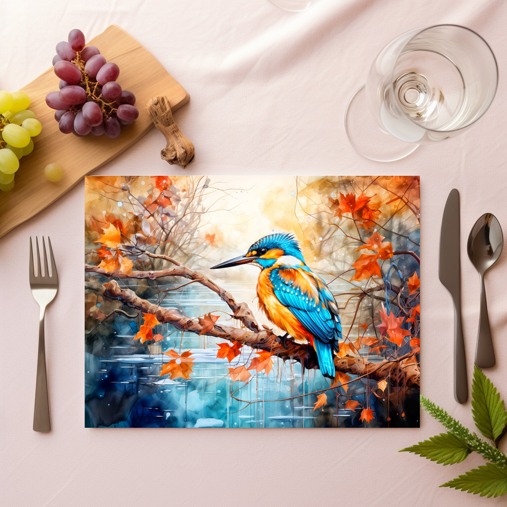 raxxa Premium-Tischset: Kingfisher above pond in painterly style – Bild 2