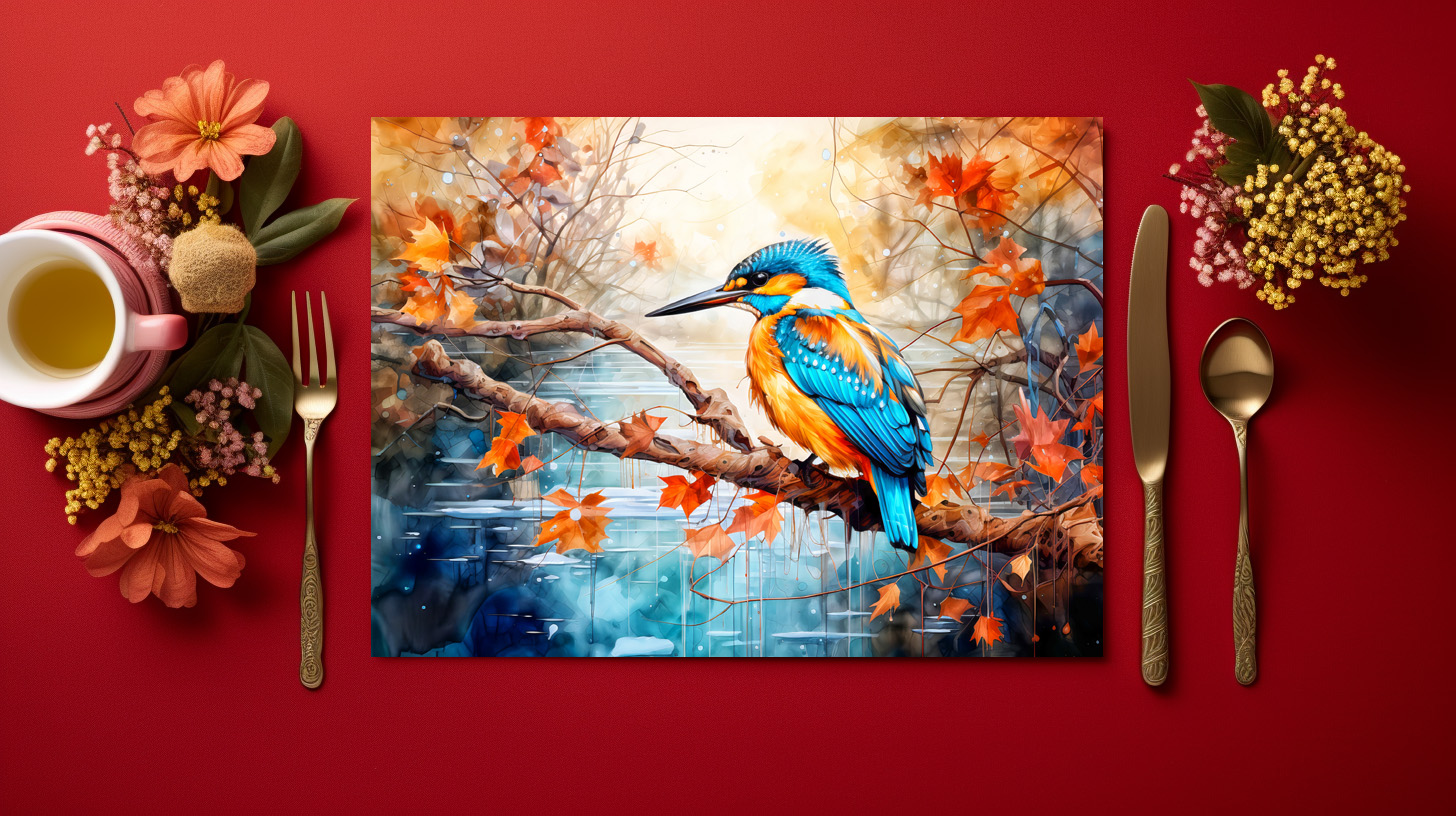 raxxa Premium-Tischset: Kingfisher above pond in painterly style – Bild 3