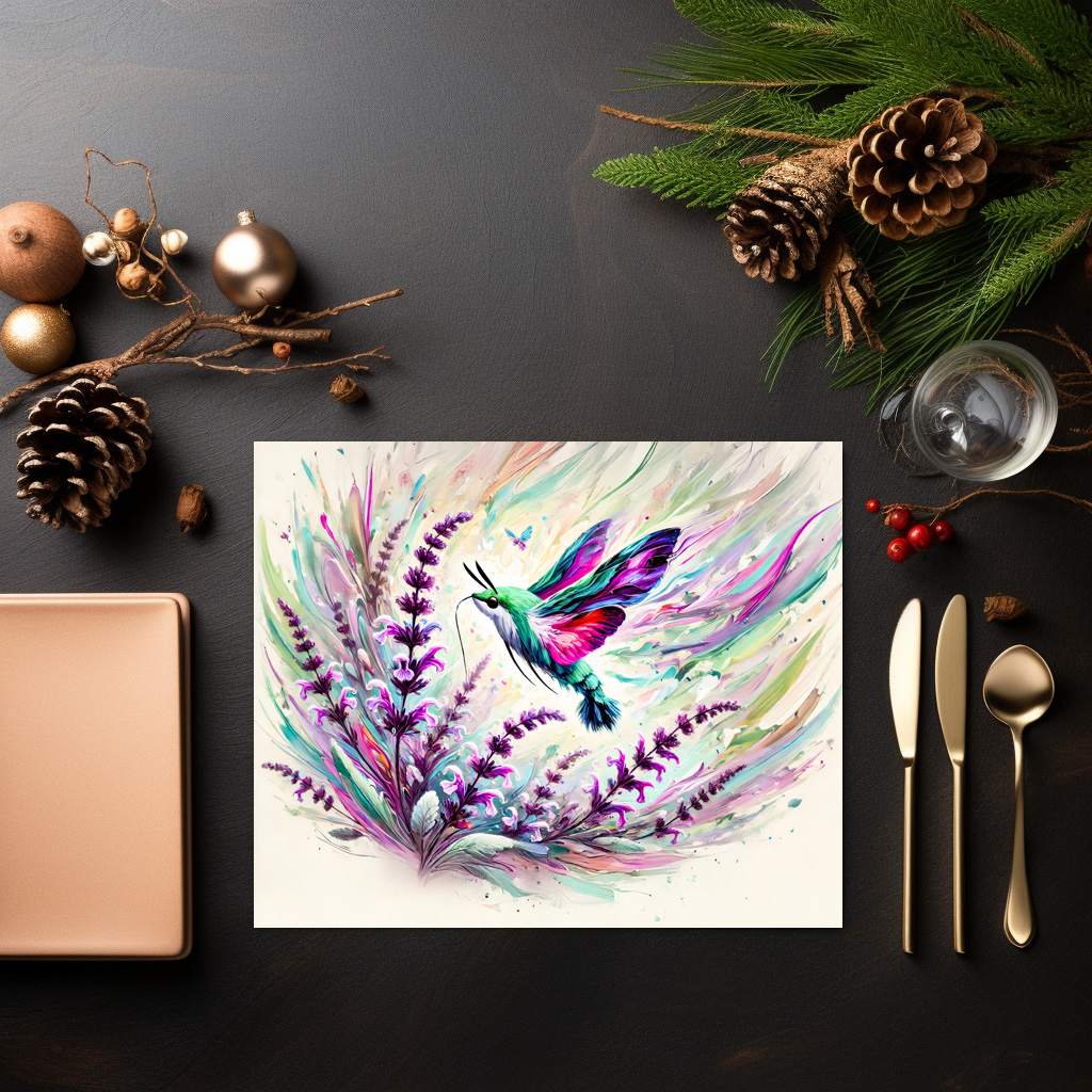 raxxa Premium-Tischset: Hummingbird Hawk-Moth with Sage in Oil Painting – Bild 3