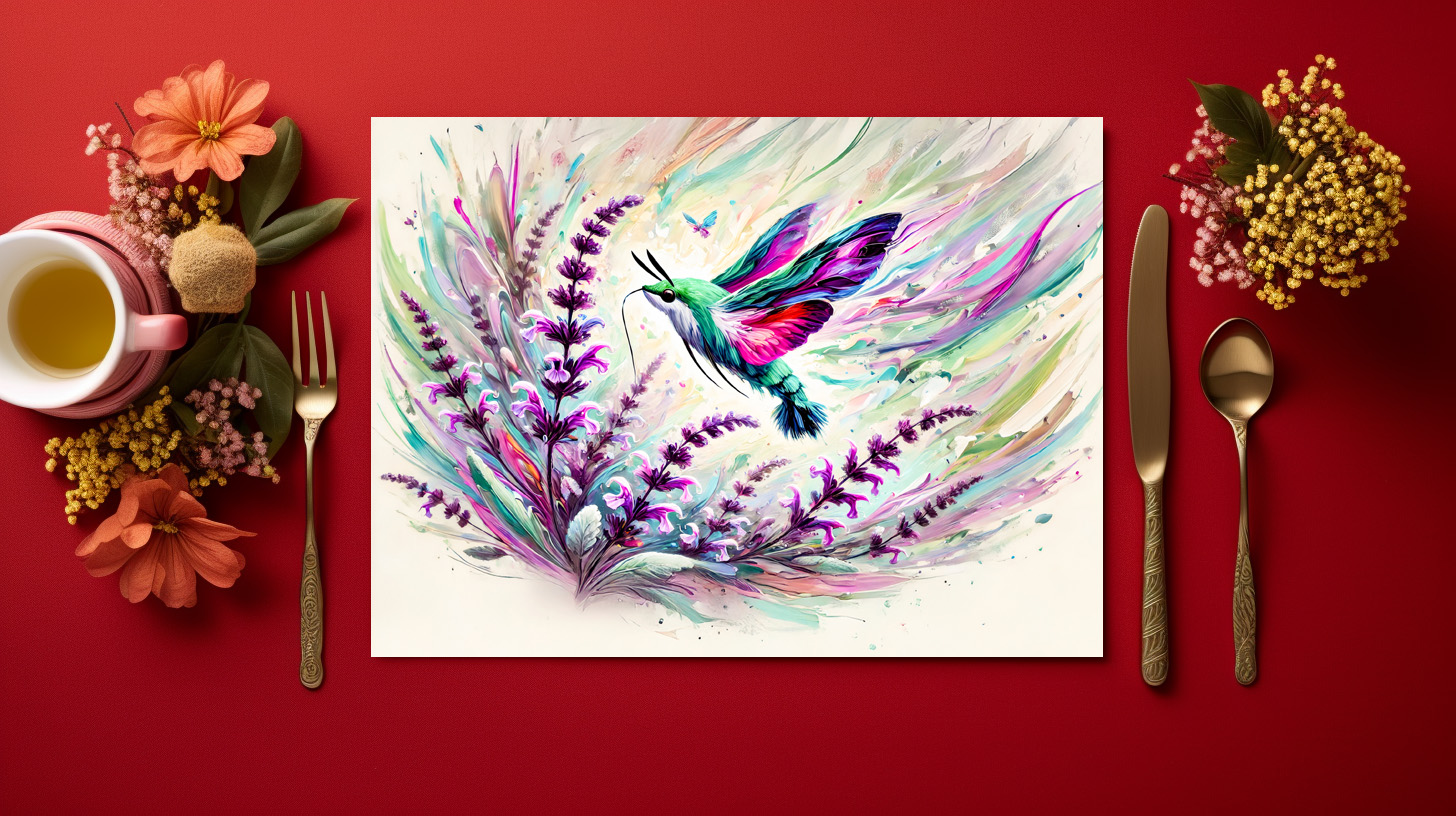 raxxa Premium-Tischset: Hummingbird Hawk-Moth with Sage in Oil Painting – Bild 2