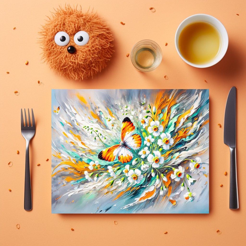 raxxa Premium-Tischset: Orange Tip Butterfly with Daffodils in Oil Painting - immagine 2