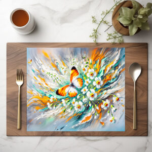 raxxa Premium-Tischset: Orange Tip Butterfly with Daffodils in Oil Painting