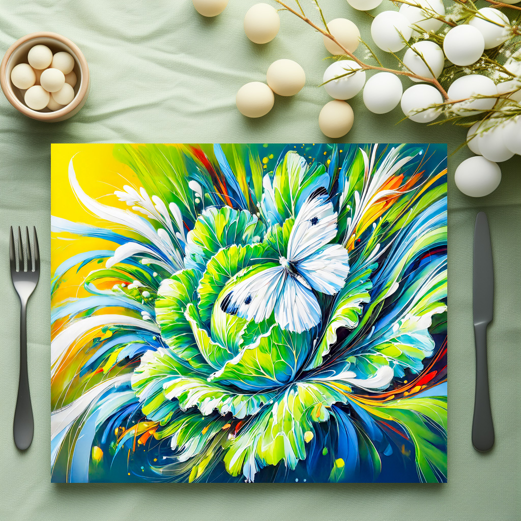 raxxa Premium-Tischset: Cabbage White Butterfly on Cabbage in Oil Painting