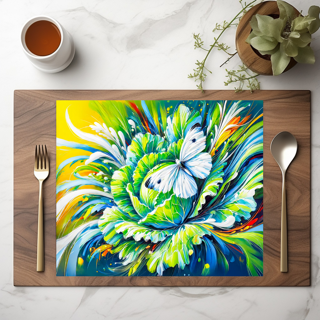 raxxa Premium-Tischset: Cabbage White Butterfly on Cabbage in Oil Painting - immagine 2