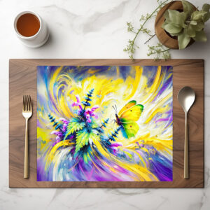 raxxa Premium-Tischset: Brimstone Butterfly with Dead Nettle Flowers in Oil Painting