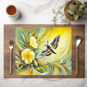 raxxa Premium-Tischset: Silver Y Moth with Evening Primrose in Oil Painting