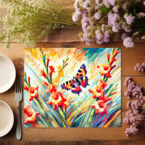 raxxa Premium-Tischset: Small Tortoiseshell Butterfly with Gladiolus in Oil Painting