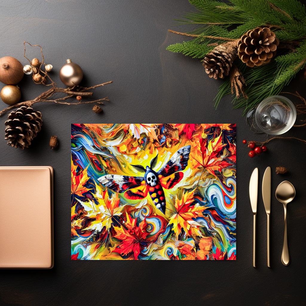 raxxa Premium-Tischset: Deaths-head Hawk-Moth with Autumn Leaves in Oil Painting – Bild 3