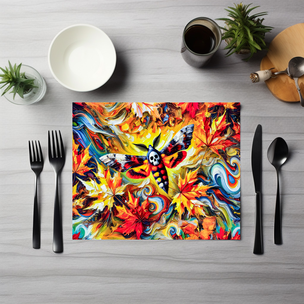 raxxa Premium-Tischset: Deaths-head Hawk-Moth with Autumn Leaves in Oil Painting