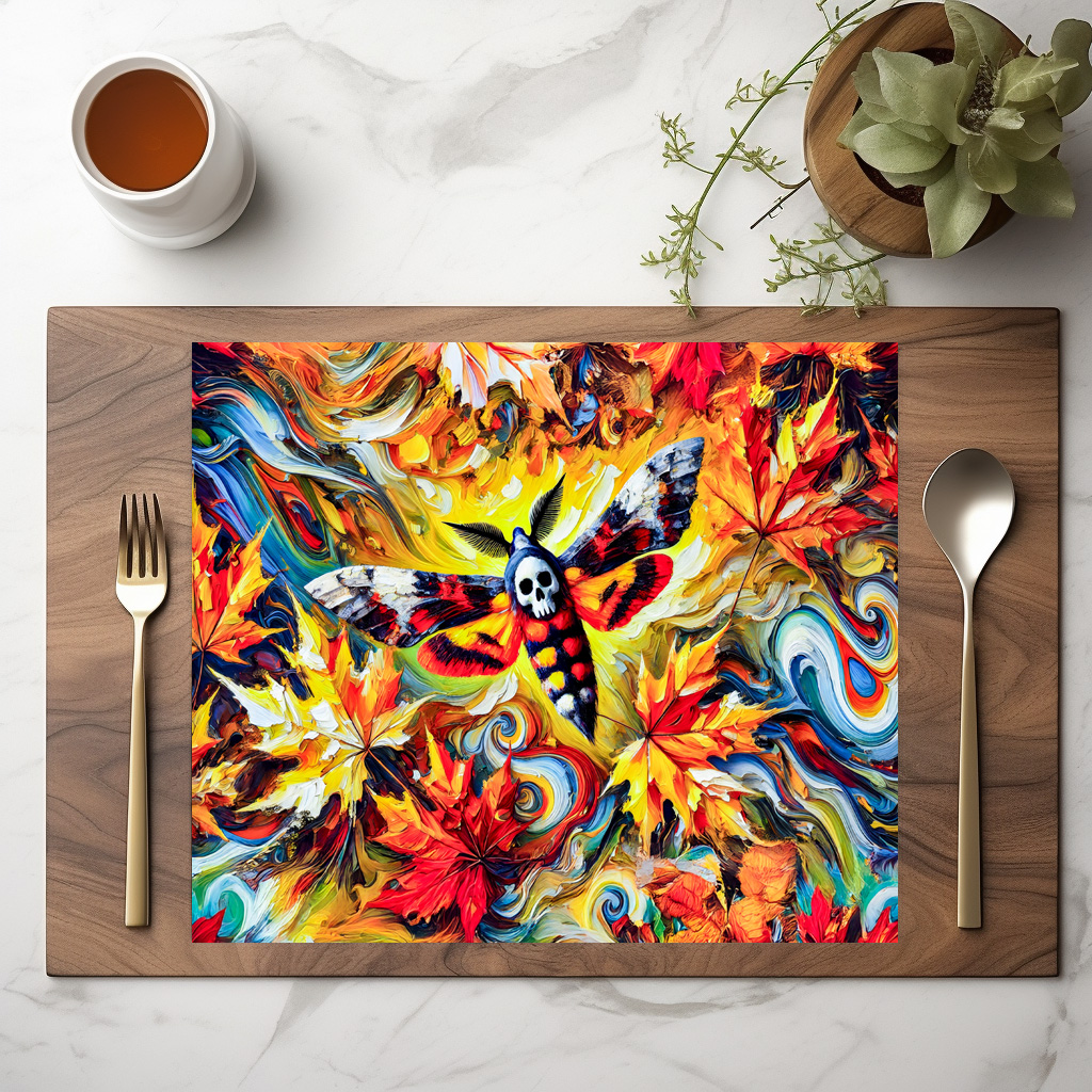 raxxa Premium-Tischset: Deaths-head Hawk-Moth with Autumn Leaves in Oil Painting – Bild 2