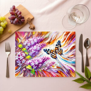raxxa Premium-Tischset: Speckled Wood Butterfly with Lilac in Oil Painting