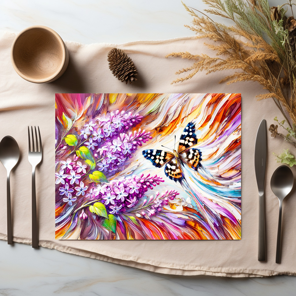 raxxa Premium-Tischset: Speckled Wood Butterfly with Lilac in Oil Painting – Bild 3