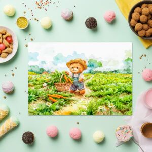 raxxa Premium-Tischset: Teddy Bear Carrying a Basket of Carrots