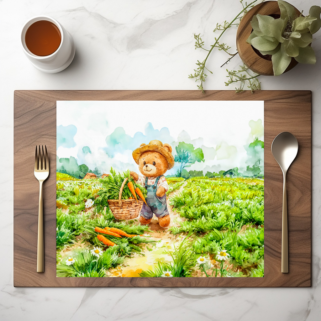 raxxa Premium-Tischset: Teddy Bear Carrying a Basket of Carrots - Imagen 2