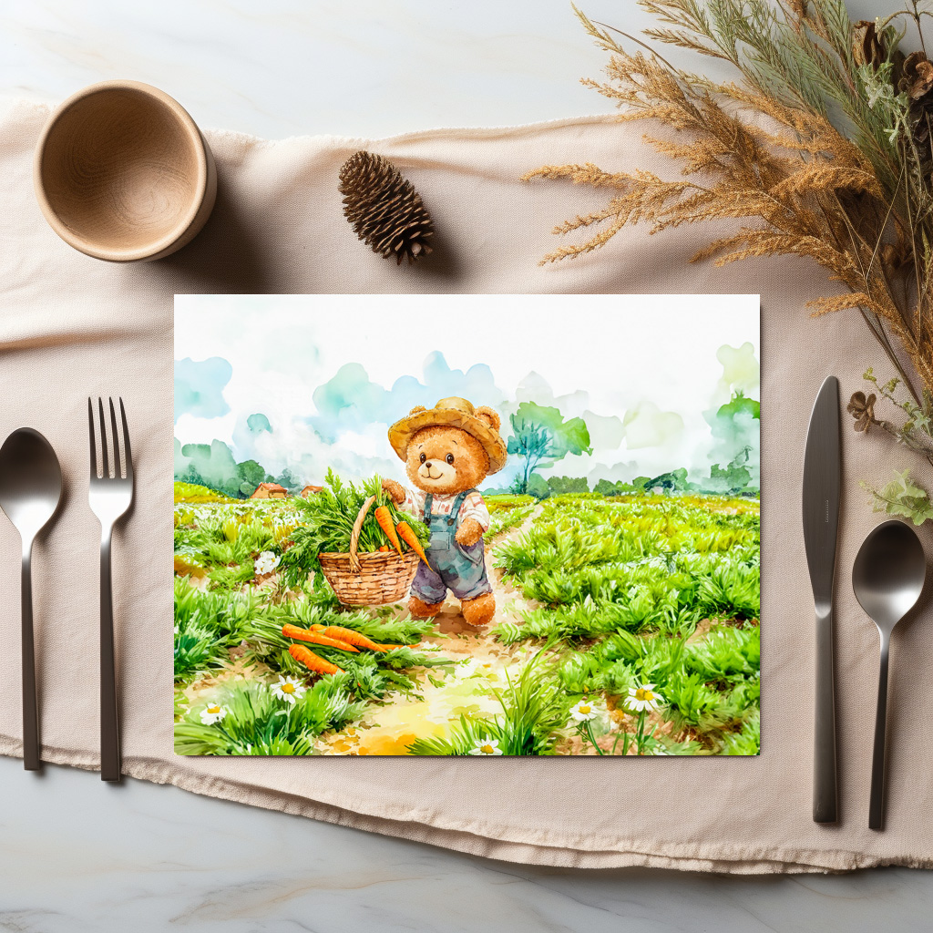 raxxa Premium-Tischset: Teddy Bear Carrying a Basket of Carrots - Imagen 3