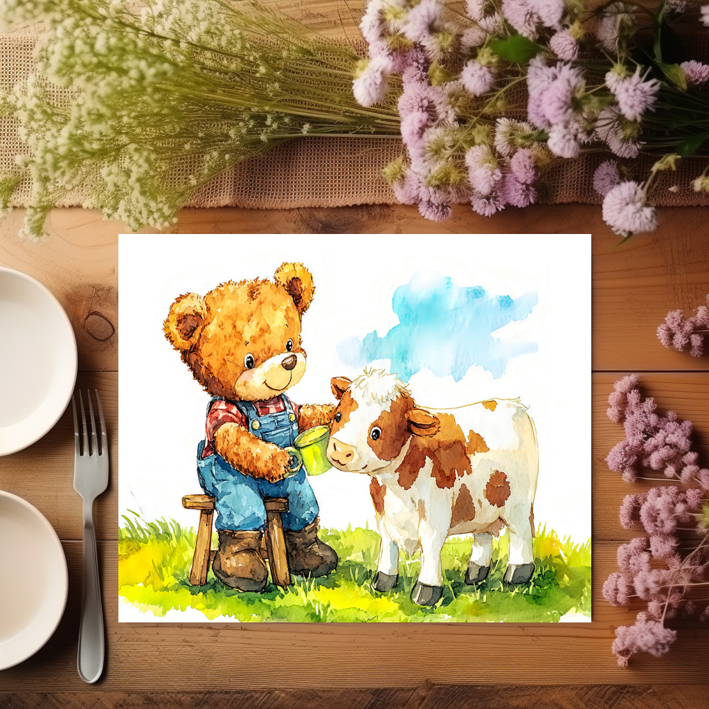 raxxa Premium-Tischset: Teddy Bear Feeding a Calf - Imagen 3
