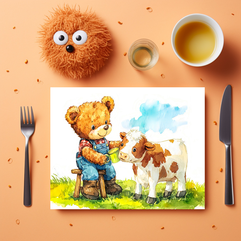 raxxa Premium-Tischset: Teddy Bear Feeding a Calf
