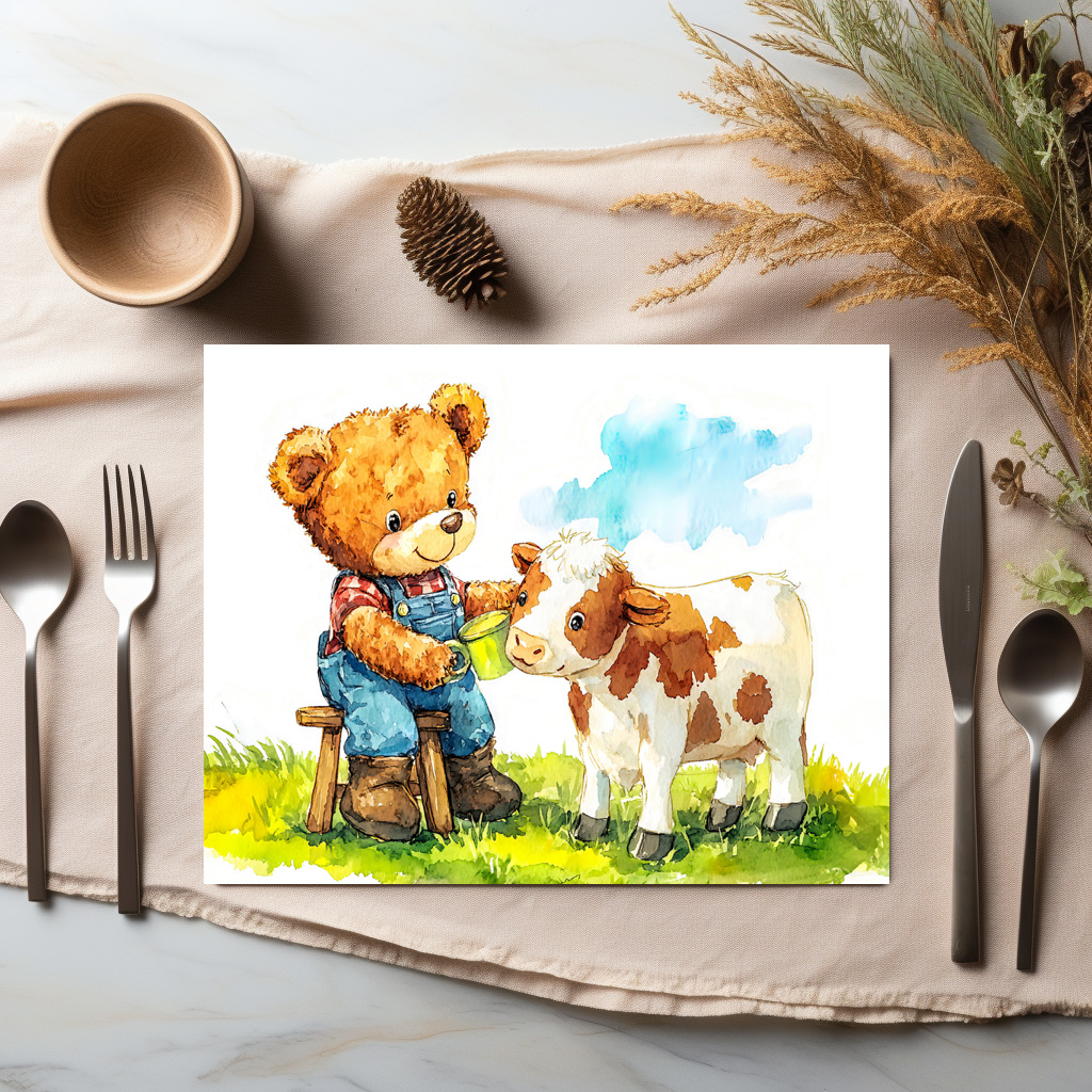 raxxa Premium-Tischset: Teddy Bear Feeding a Calf - Imagen 2