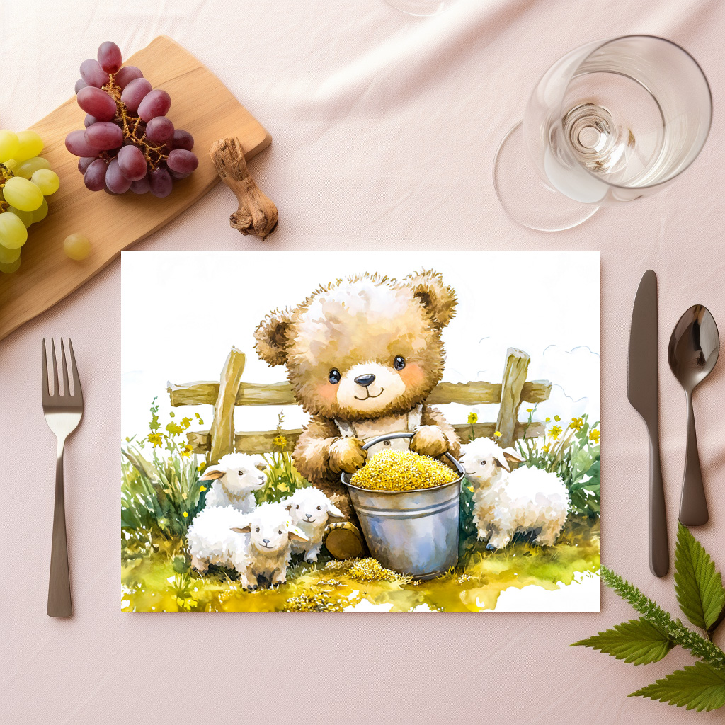 raxxa Premium-Tischset: Teddy Bear Feeding Sheep on Farm - immagine 2