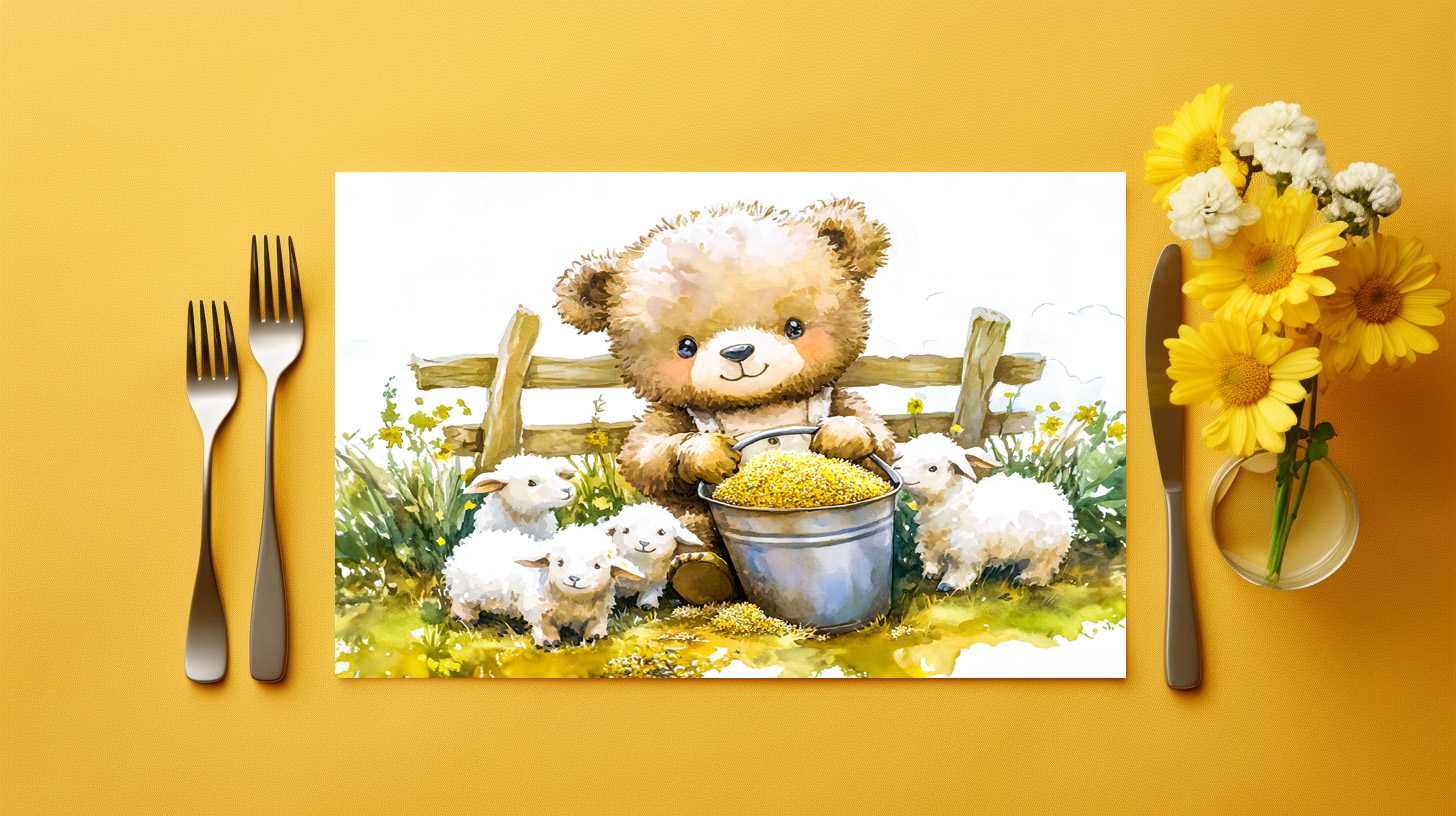 raxxa Premium-Tischset: Teddy Bear Feeding Sheep on Farm - immagine 3