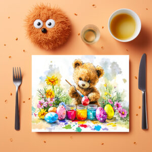 raxxa Premium-Tischset: Teddy Bear Painting Easter Eggs