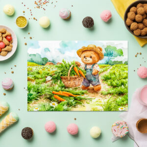 raxxa Premium-Tischset: Teddy Bear Harvesting Carrots in a Field