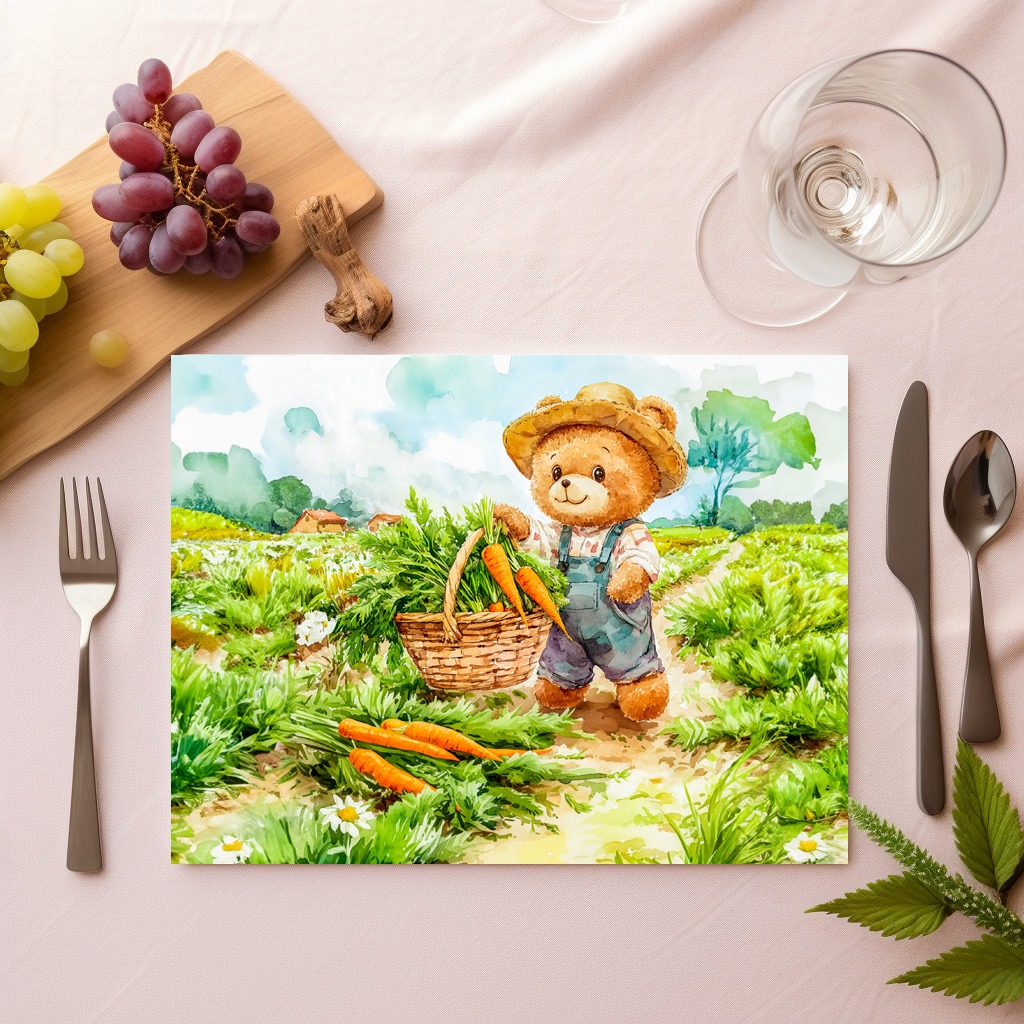 raxxa Premium-Tischset: Teddy Bear Harvesting Carrots in a Field - immagine 2
