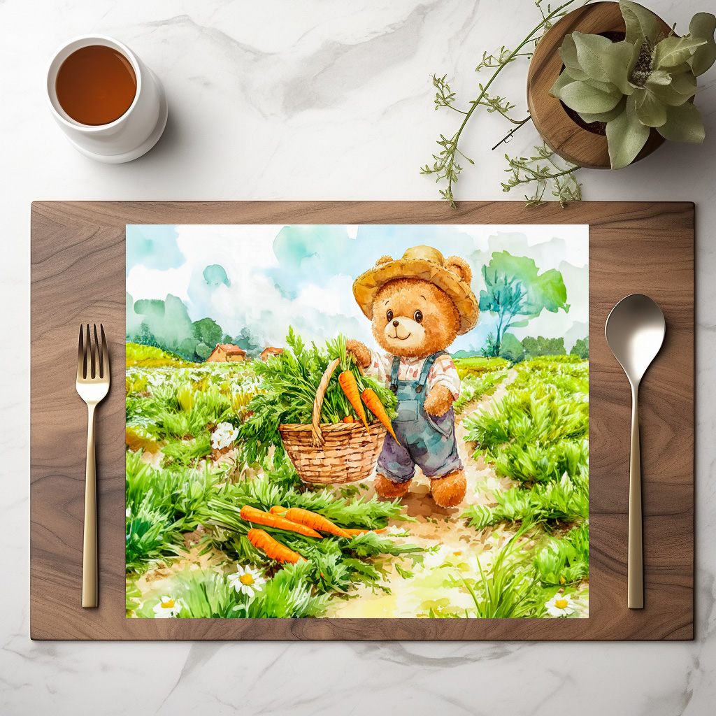 raxxa Premium-Tischset: Teddy Bear Harvesting Carrots in a Field - immagine 3